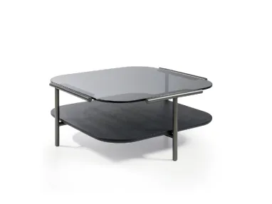 Tavolino Cloud Quadrato in vetro e legno di Cantori