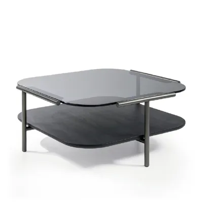 Tavolino Cloud Quadrato in vetro e legno di Cantori