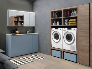 Mobile da lavanderia Laundry System C04 in laccato opaco e laminato Eucalipto di Baxar