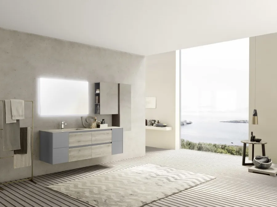 Mobile da Bagno sospeso M2 System C210 in melaminico Rovere Dogato Grigio e laccato Grigio Lavagna di Baxar