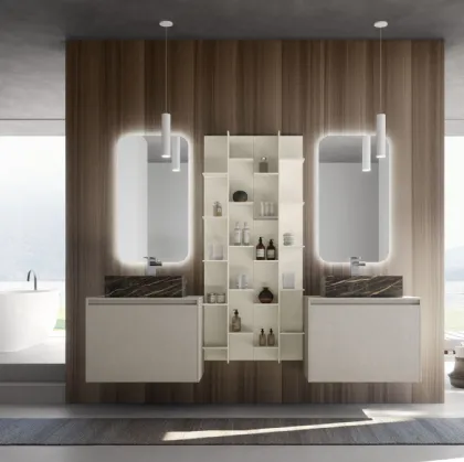 Mobile da Bagno sospeso M2 System 225 in laccato opaco Platino con lavabo in gres effetto marmo di Baxar