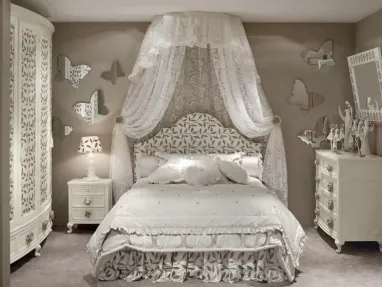 Cameretta componibile Classic 07BVL in laccato Bianco con letto in tessuto di Halley 