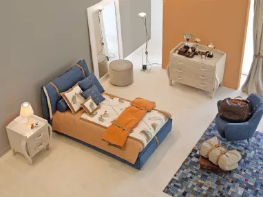 Cameretta componibile Contemporary Boy 49C in laccato e melaminico con letto in tessuto imbottito di Halley 