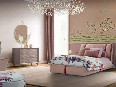 Cameretta componibile Contemporary Glamour 02C in laccato opaco con letto in tessuto imbottito di Halley 