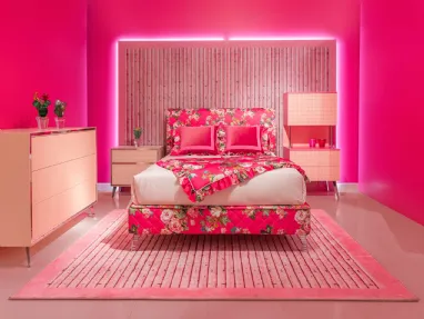 Cameretta Innovation Marlena Dreams 11MD in laccato opaco con letto in tessuto floreale imbottito di Halley 
