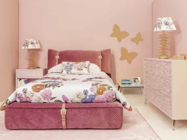 Cameretta Innovation Marlena Dreams 15MD in laccato opaco con letto in velluto imbottito e trapuntato di Halley 