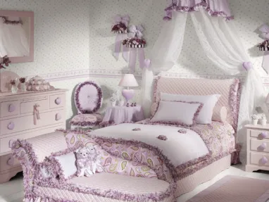 Cameretta Romantic Junior 23R in laccato Rosa opaco con maniglie a cuore di Halley 