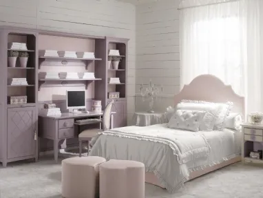Cameretta Romantic Junior 31R in laccato opaco con angolo studio di Halley 