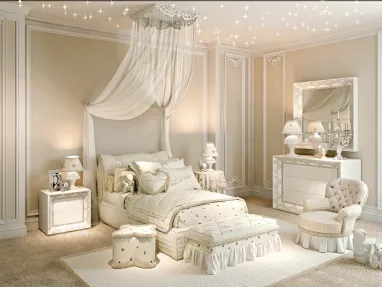 Cameretta Romantic Lovelove 01R in laccato Bianco opaco con decori di Halley 