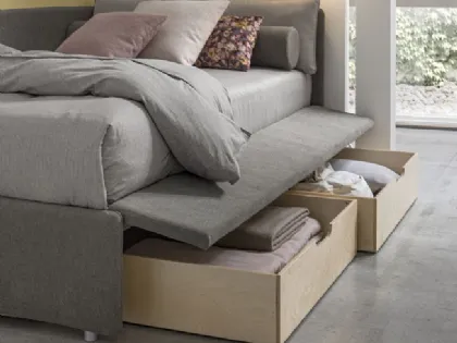 Letto in tessuto Joy Estraibile Piazza e mezza con cassettoni in legno di V&Nice