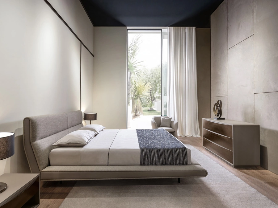 Letto Sharon in tessuto di lino di Cantori