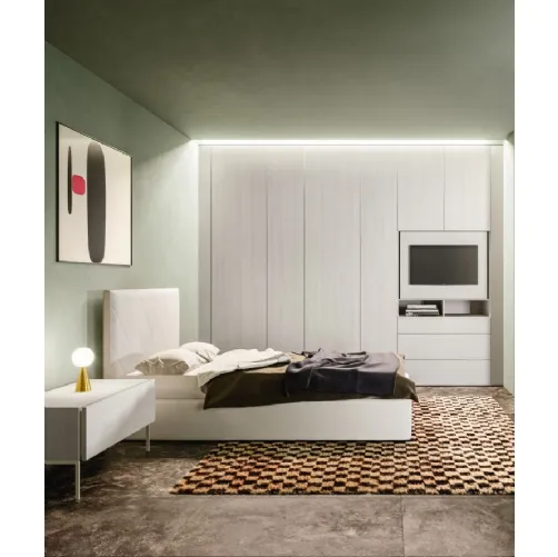 Letto in tessuto imbottito con testiera e box contenitore Bloom di Bonaldo