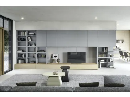 Parete Attrezzata Wall 30 02 in laccato opaco e legno di Novamobili