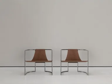 Poltroncina in metallo e pelle Jamiro di Cierre Imbottiti