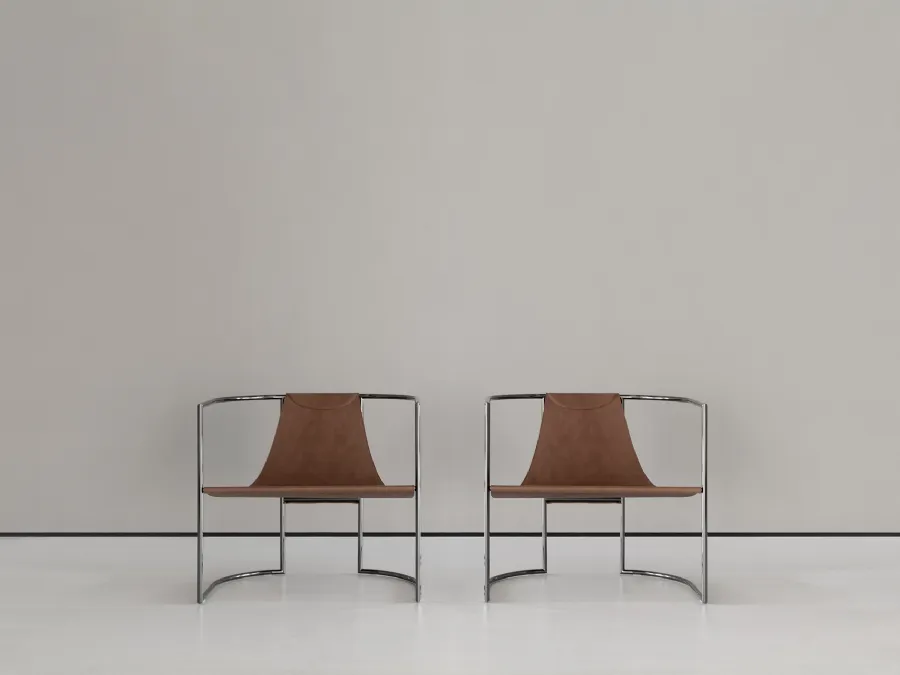Poltroncina in metallo e pelle Jamiro di Cierre Imbottiti
