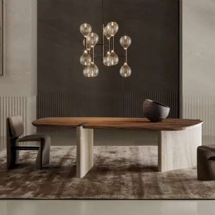 Tavolo Flatiron con top in legno e base in marmo di Bonaldo