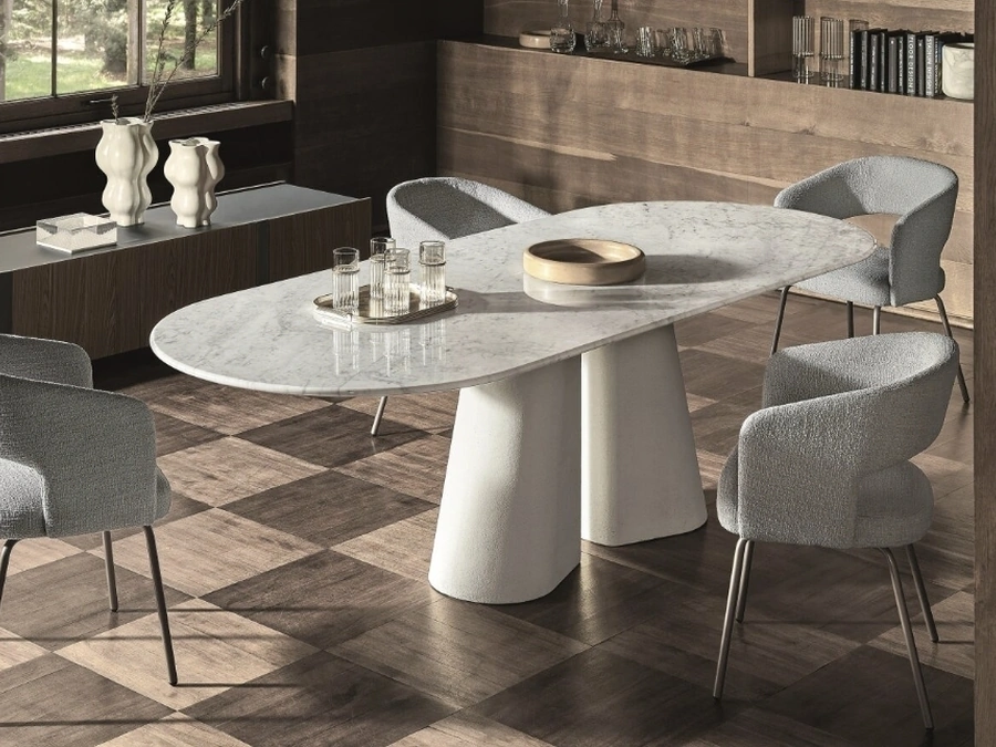 Tavolo ovale Pillar in marmo e cemento di Ditre Italia