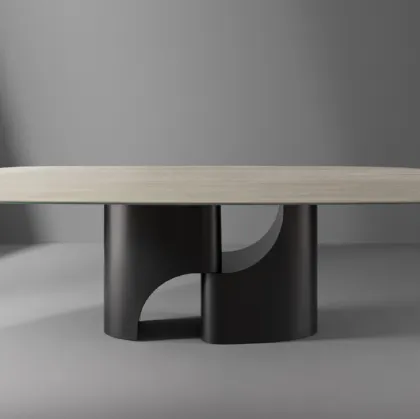 Tavolo Taijitu con piano in marmo e base in metallo di Bonaldo