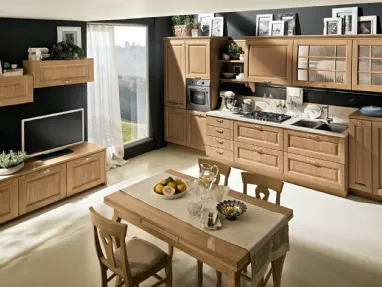 Cucina Classica lineare Bolgheri v07 in Rovere Natura e top in laminato Corten Sabbia di Stosa