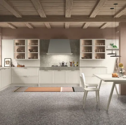 Cucina Classica angolare Tosca v05 in Frassino Beige Angora con top e schienale in HPL Argilla di Stosa