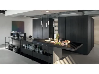 Cucina Design lineare Antis Project 1 in materico legno e metallo di Euromobil