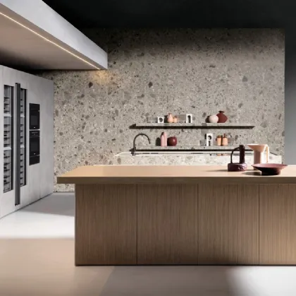 Cucina Design con isola Antis Project 1 in legno e gres di Euromobil