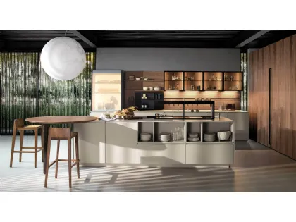 Cucina Design lineare Antis Project 3 in laccato super matt Fango e materico Noce Canaletto di Euromobil