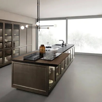 Cucina Design Filò Project 1 con isola in laccato opaco ossidato e vetro di Euromobil