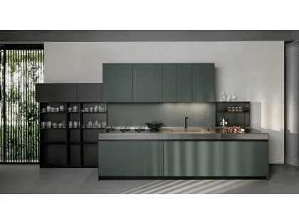 Cucina Design lineare Sei Project 2 in laminato Fenix e top in acciaio invecchiato di Euromobil