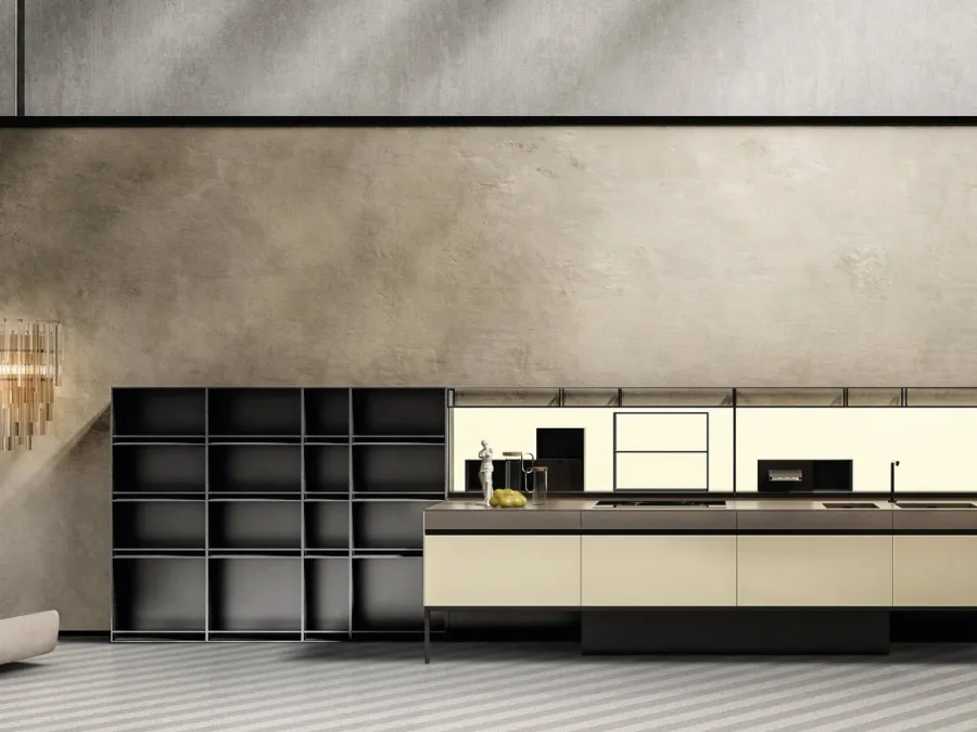 Cucina Design lineare Sei Project 4 in HPL finitura sabbia con top in Fenix bronzo di Euromobil