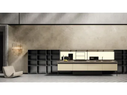 Cucina Design lineare Sei Project 4 in HPL finitura sabbia con top in Fenix bronzo di Euromobil