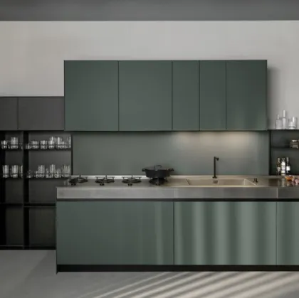 Cucina Design lineare Sei Project 2 in laminato Fenix e top in acciaio invecchiato di Euromobil
