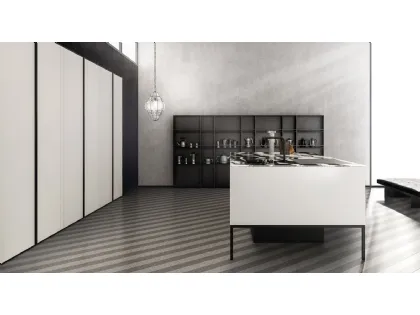 Cucina Design lineare Sei Project 7 in  laminato Fenix Bianco con top in pietra naturale granito di Euromobil