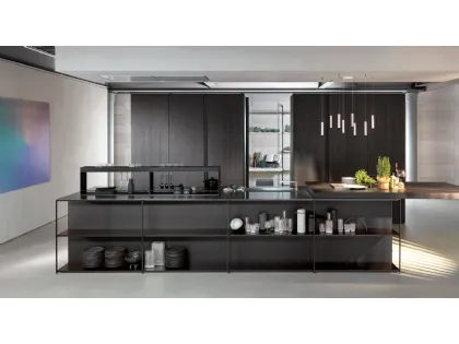 Cucina Design lineare Telero Project 5 in vetro dekor e metallo di Euromobil