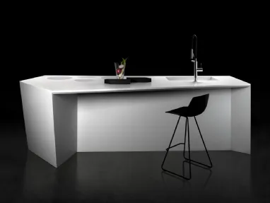 Cucina Design a isola dalla forma irregolare e scultorea Y45 in Corian Bianco di Key Cucine