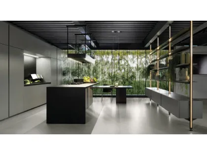 Cucina Design con isola Lain Project 1 in laccato Ottanio di Euromobil