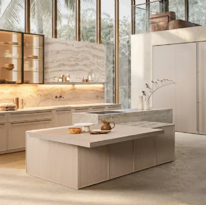 Cucina Design con isola Margo in rovere, pietra e laccato di Euromobil