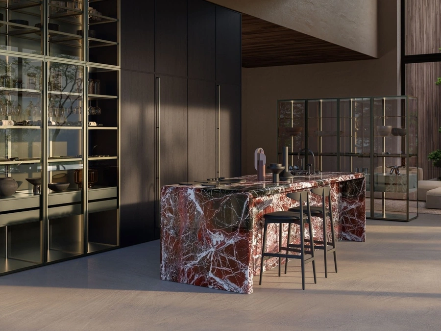 Cucina Design Margo Project 1 in Rovere sabbiato Ghisa e marmo di Euromobil