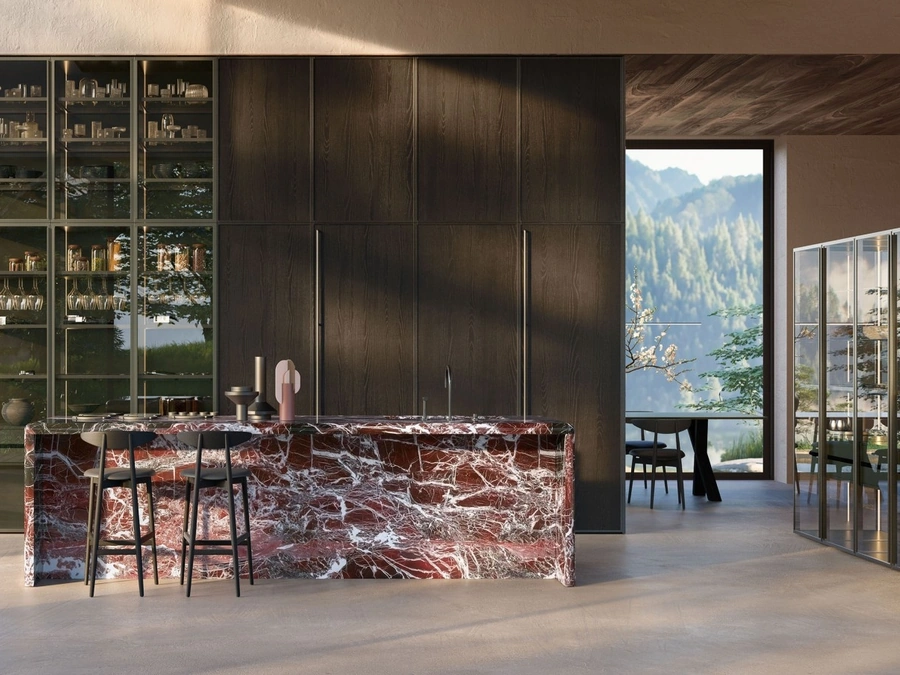 Cucina Design Margo Project 1 in Rovere sabbiato Ghisa e marmo di Euromobil