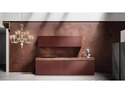 Cucina Design lineare Sei Project 6 in laminato Fenix con top in Olmo naturale di Euromobil