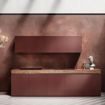 Cucina Design lineare Sei Project 6 in laminato Fenix con top in Olmo naturale di Euromobil