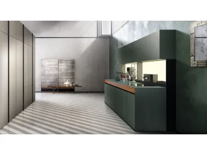 Cucina Design lineare Sei Project 8 in laminato fenix con top in Olmo naturale di Euromobil