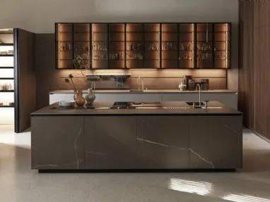 Cucina Design con isola Telero Project 4 in gres di Euromobil