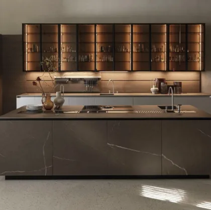 Cucina Design con isola Telero Project 4 in gres di Euromobil