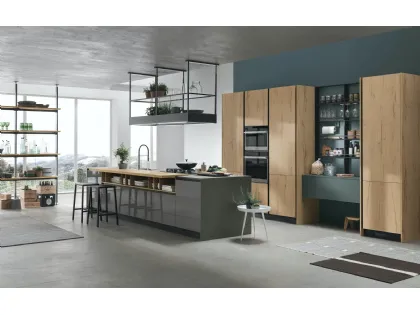 Cucina Moderne Infinity v1 in Rovere Natura e Pet Grau Lucido con Fenix Verde Comodoro di Stosa