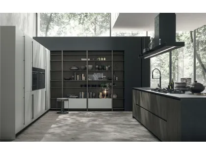 Cucina Moderne Natural v4 in Rovere Dark e laccato color Trend Frost opaco di Stosa