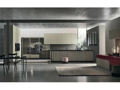 Cucina Moderne Natural v6 in Rovere Grey e laccato color Trend Pomice opaco e Vetro Pomice Opaco di Stosa