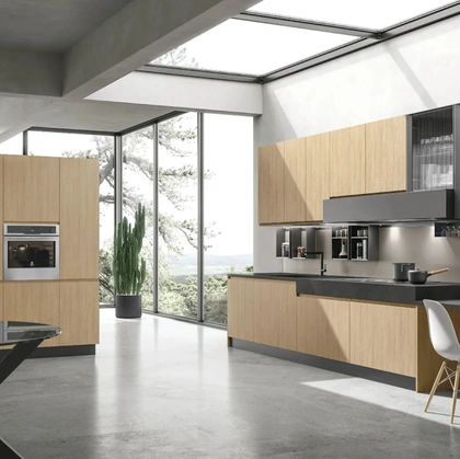 Cucina Moderna ad angolo Karma 08 in Rovere Essenza Termo strutturato di Stosa