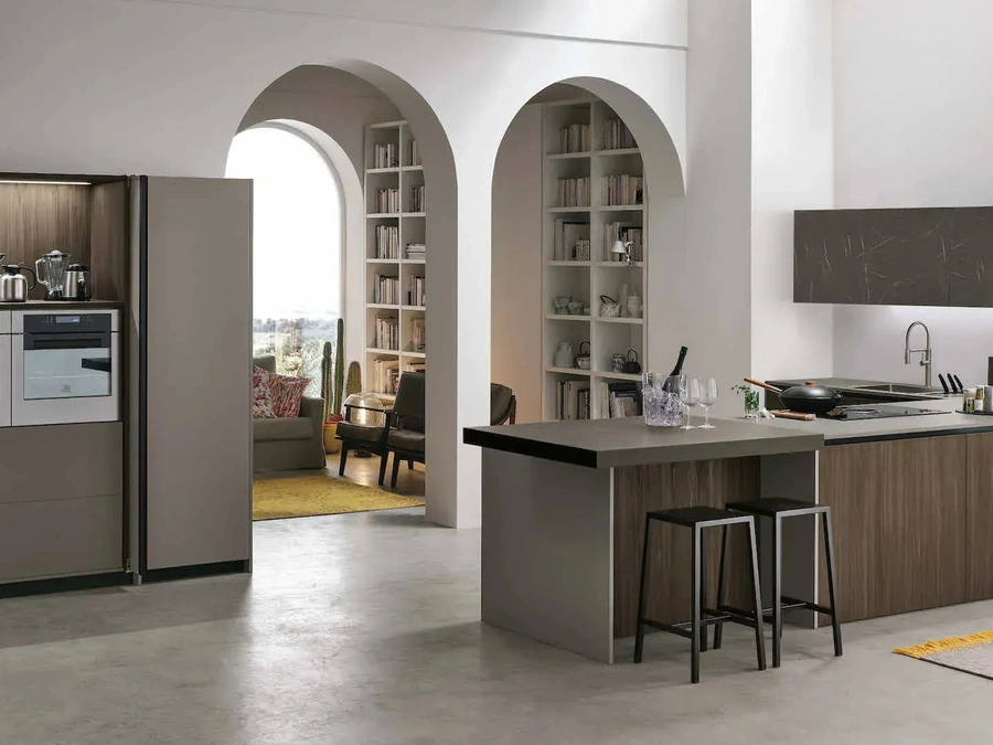 Cucina Moderna con penisola Metropolis 04 in Larice Brown e Pet di Stosa