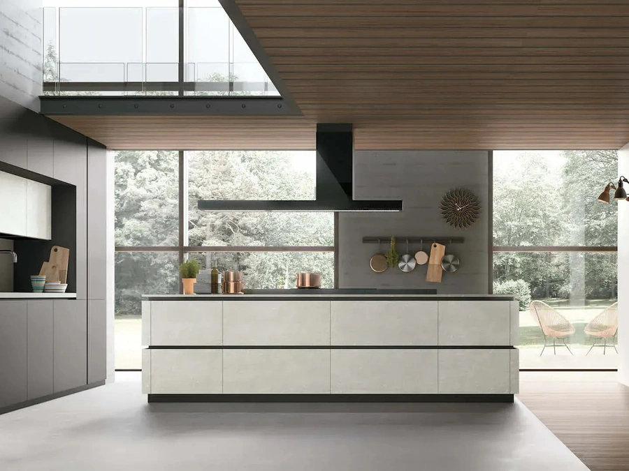 Cucina Moderna in Pet con isola in materico Cemento Metropolis 11 di Stosa